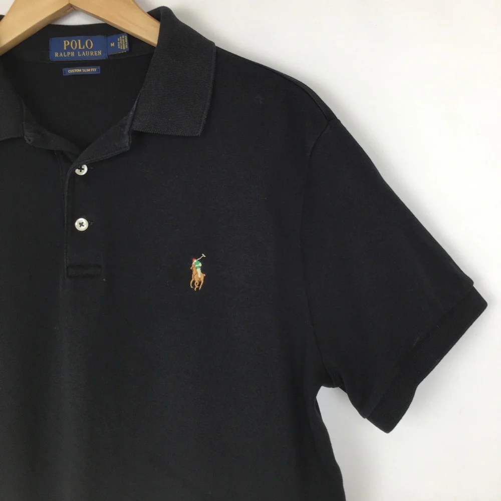Polo Ralph Lauren Custom Slim Fit Polo Shirt Men's M Black Embroidered Pony Logo